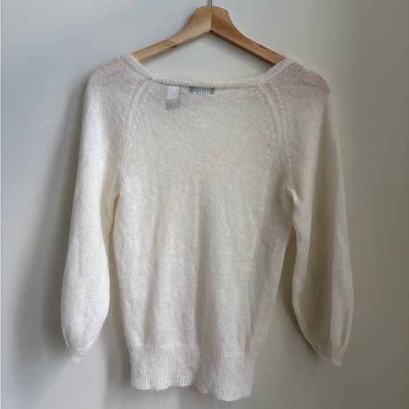 Moda International Mohair Blend White V-Neck Sweater - Size Medium - Picture 3 of 5